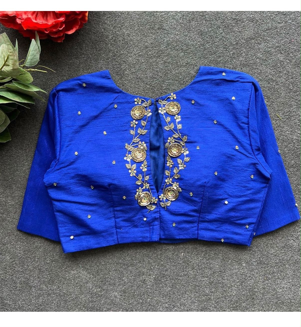 Designer Silk Blouse (Blue) - VRB030