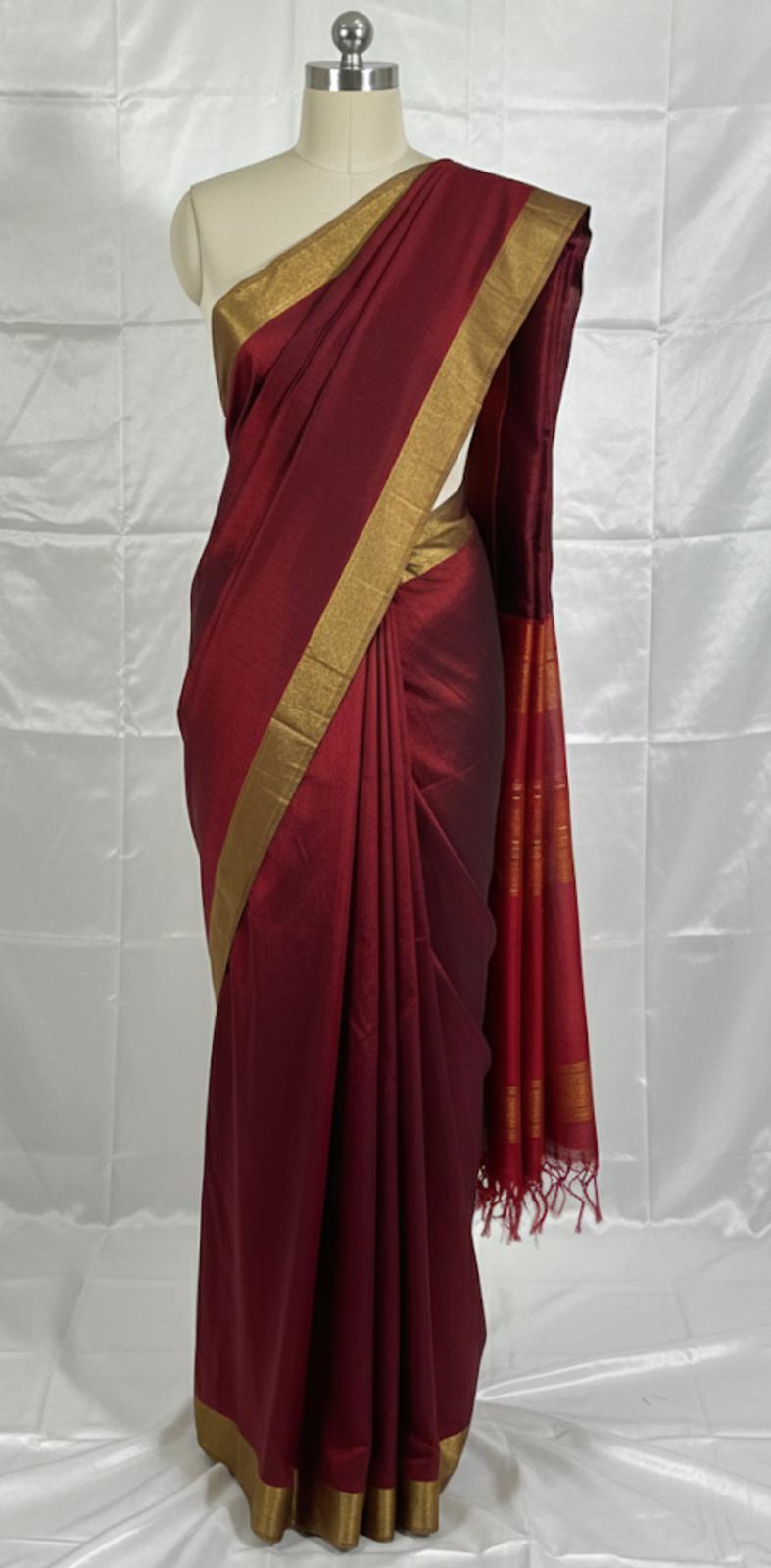 Silk Cotton with Blouse (Maroon)