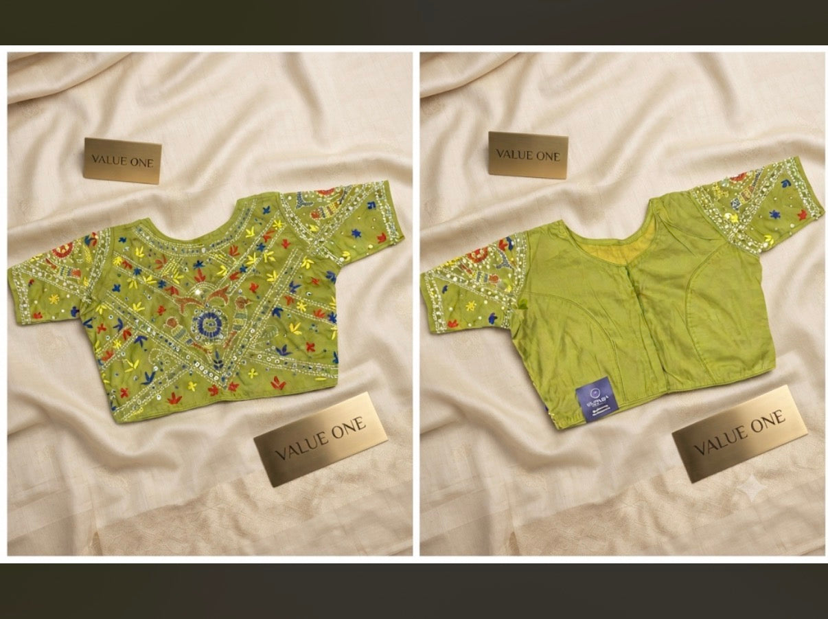 Embroidery Cotton Blouse (Green) - VRB024