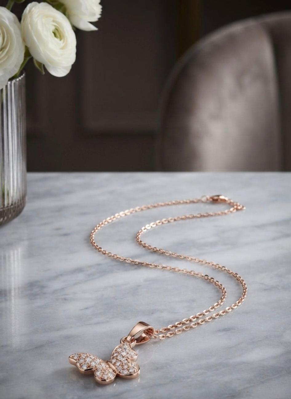 Simple Rose gold Chain with Butterfly Pendant