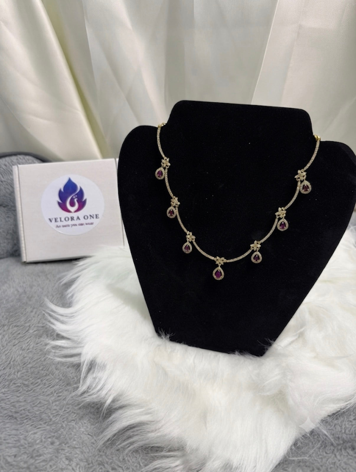 White and Ruby Stone Necklace - VJN014
