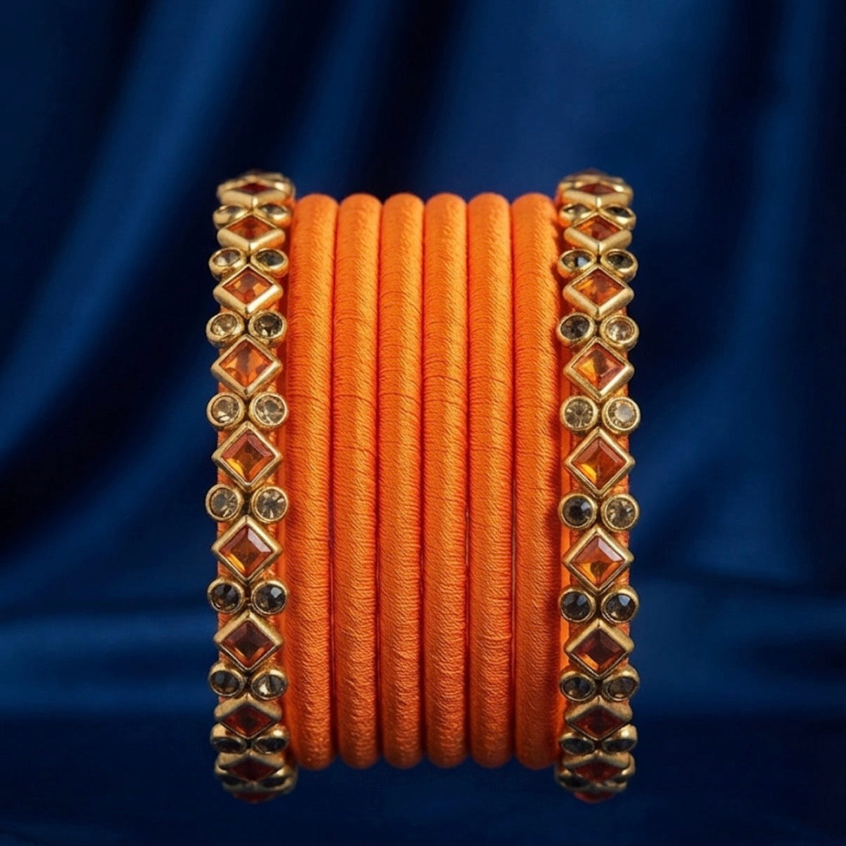 Two Border Bangles + Six Thread Bangles (Orange)
