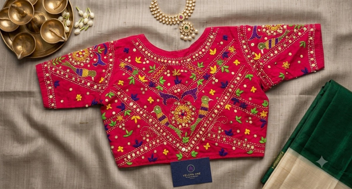 Embroidery Cotton Blouse (Pink) - VRB023