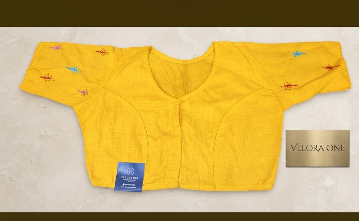 Embroidery Cotton Blouse (Yellow) - VRB025