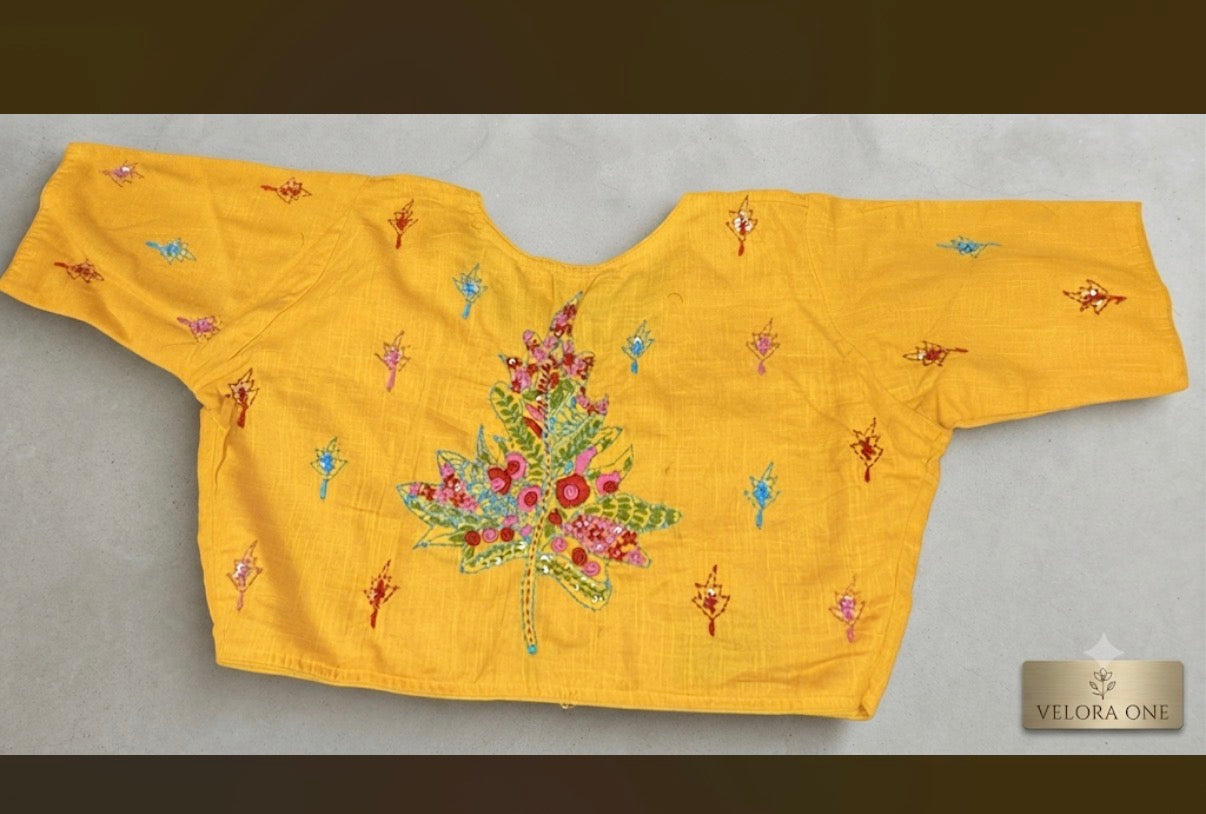 Embroidery Cotton Blouse (Yellow) - VRB025