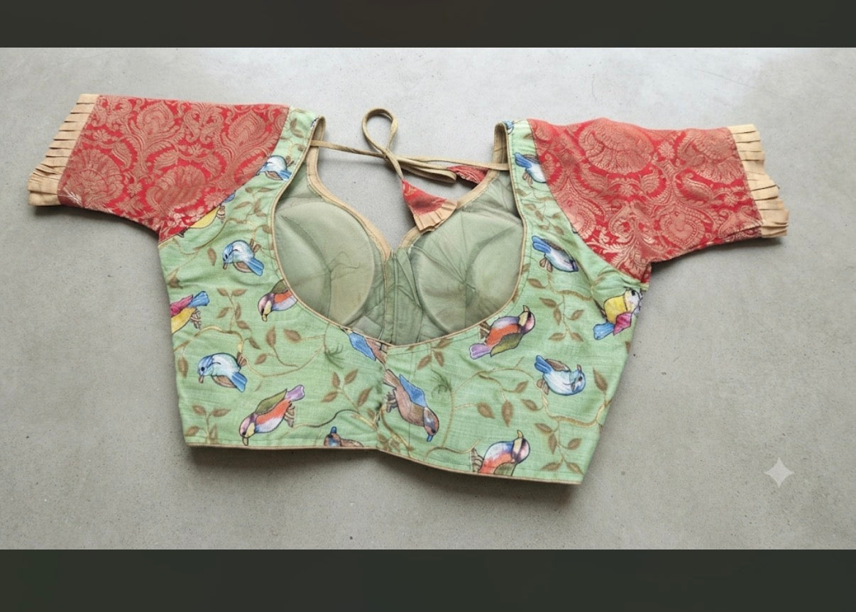 Green Kalamkari Blouse - VRB035