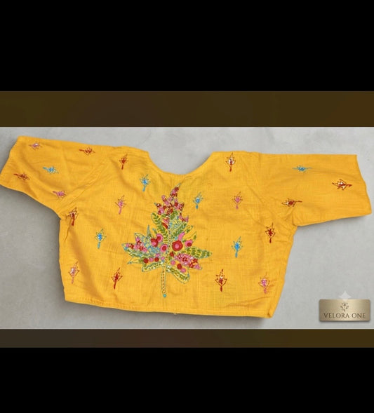 Embroidery Cotton Blouse (Yellow) - VRB025