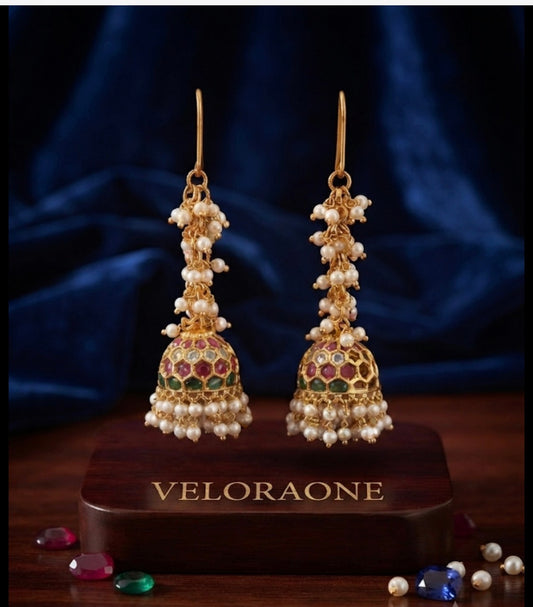 Green and Pink Long beads Jhumka