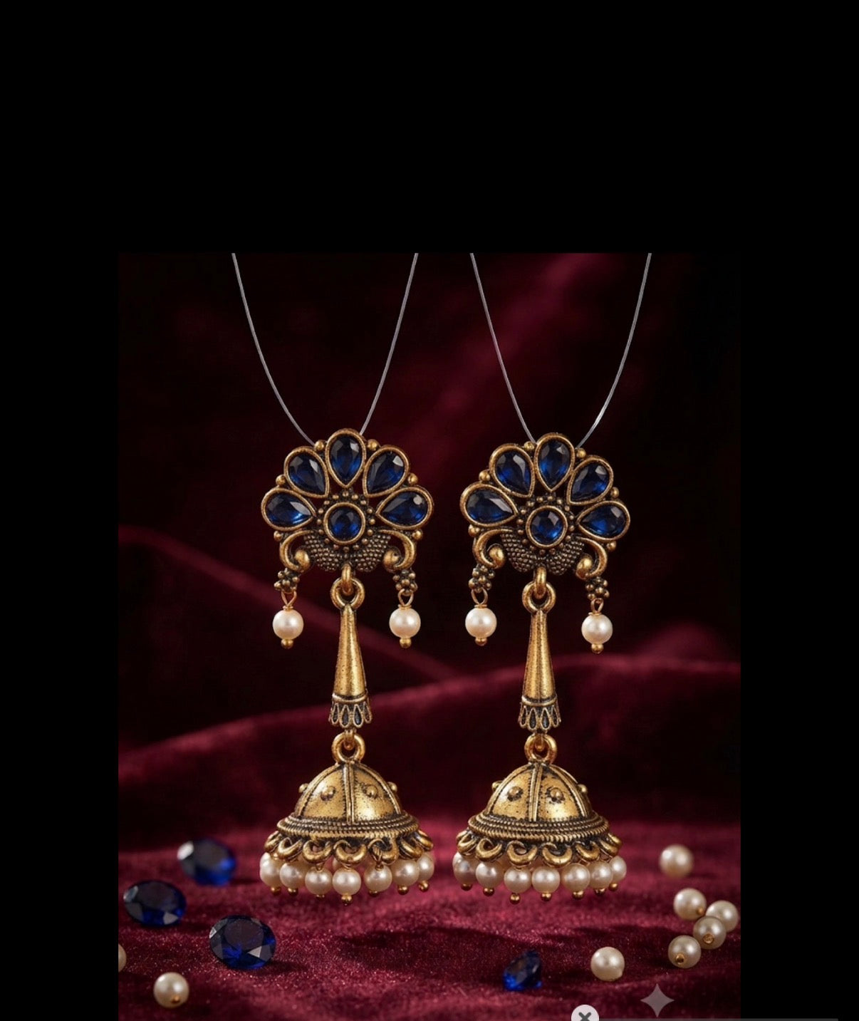 Blue and Gold Tone Antique Jhumka