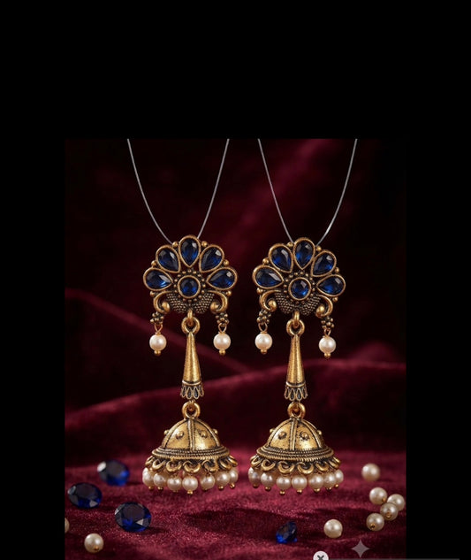 Blue and Gold Tone Antique Jhumka