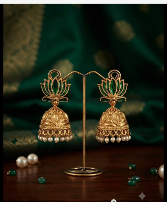 Gold and Green Plated Jhumka