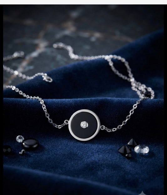 Simple Silver Chain Black Pendant