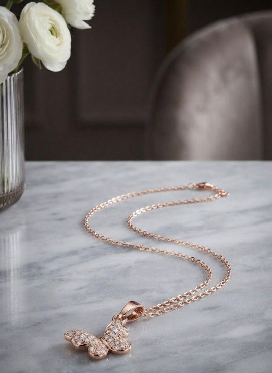 Simple Rose gold Chain with Butterfly Pendant