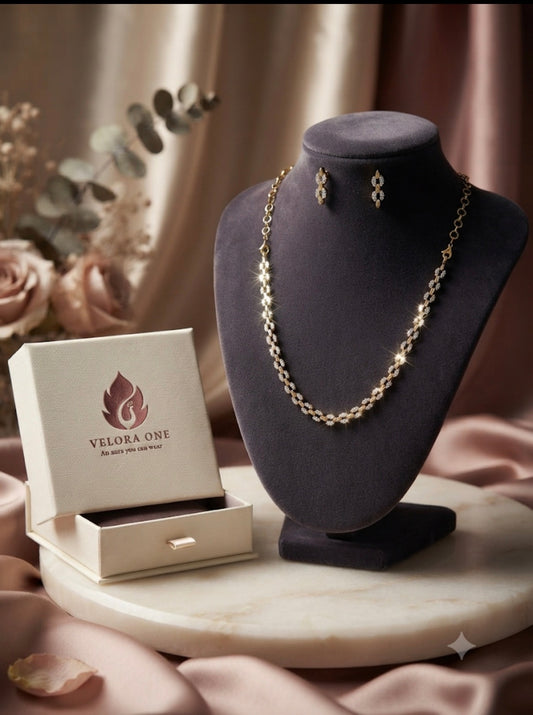 Gold & White Stone Necklace - VJN002