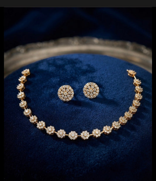 Gold Stone Flower String Necklace - VJN005