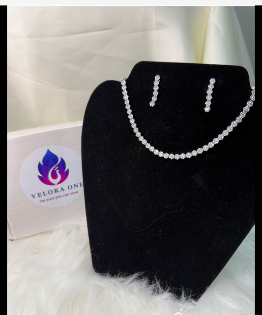 White Stone Necklace Flower Design - VJN011