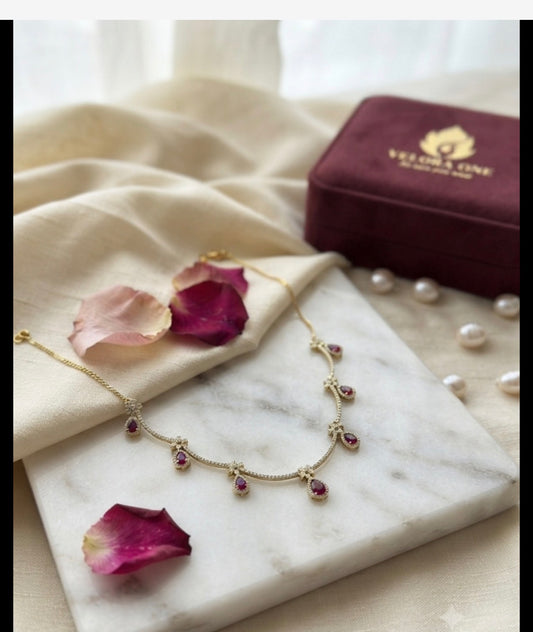 White and Ruby Stone Necklace - VJN014