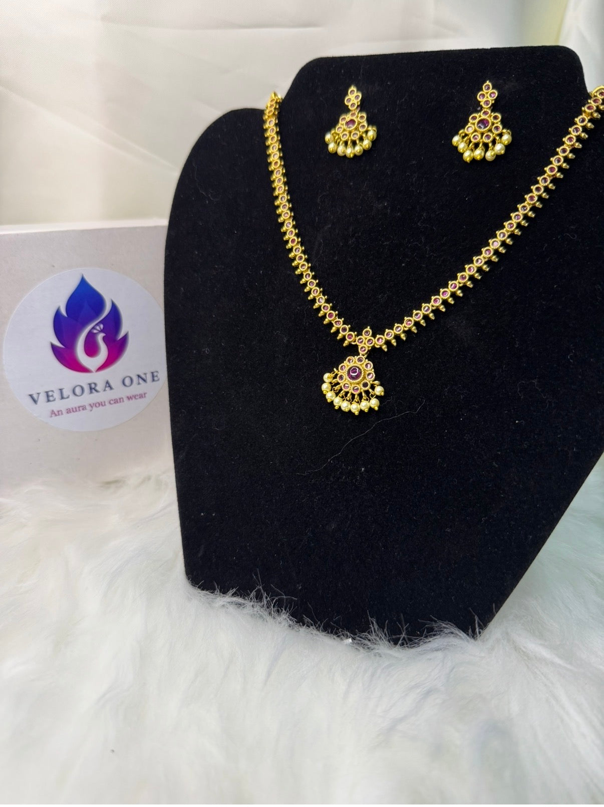 Gold Toned Pink Pearl Necklace - VJN016