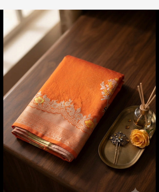 Semi Soft Dupion  Saree(Orange) - V1S052