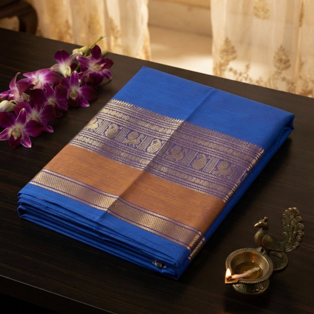 Chettinad Cotton without Blouse (Blue)