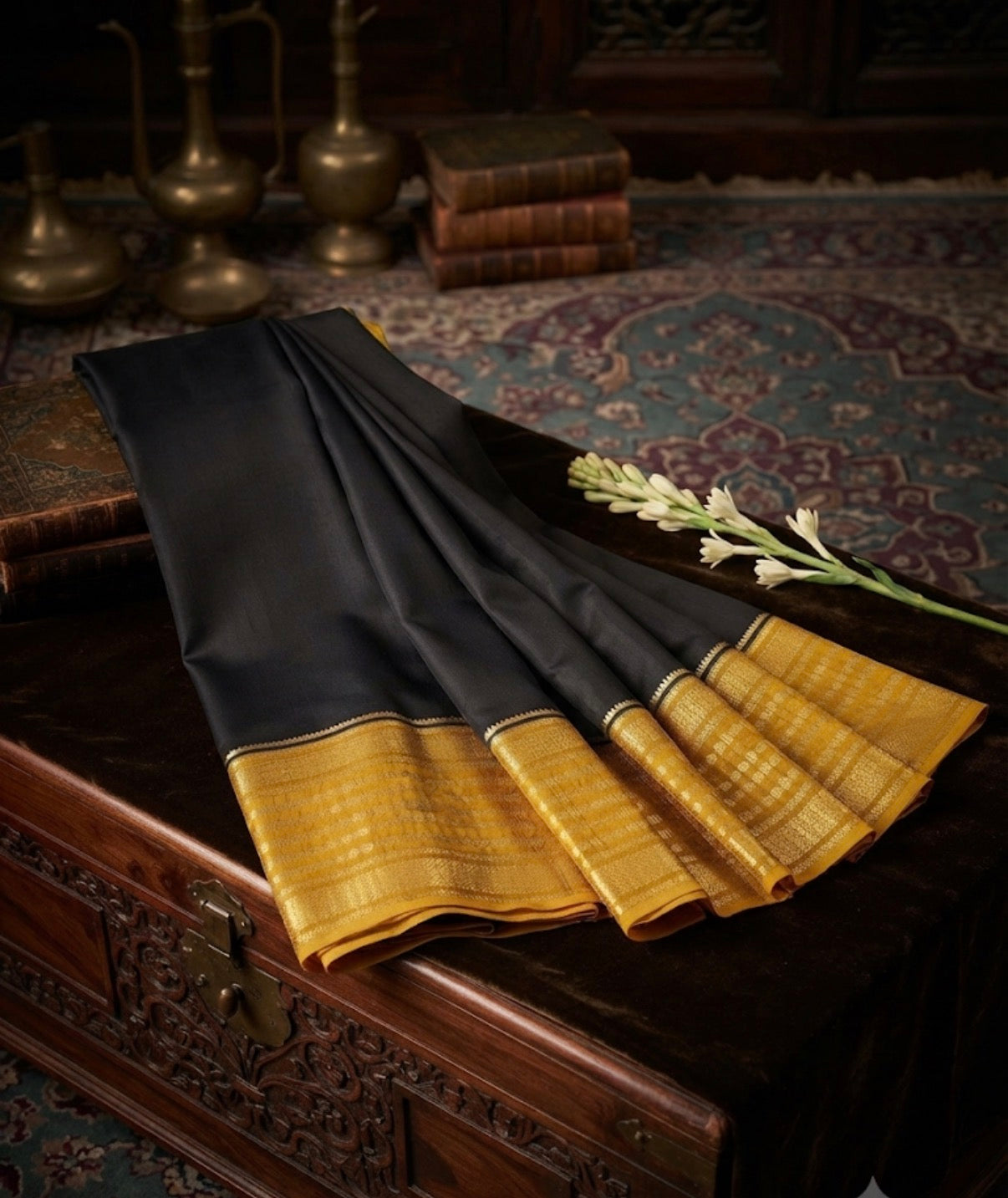 Mysore Crepe Silk (Black & Yellow) - V1S044