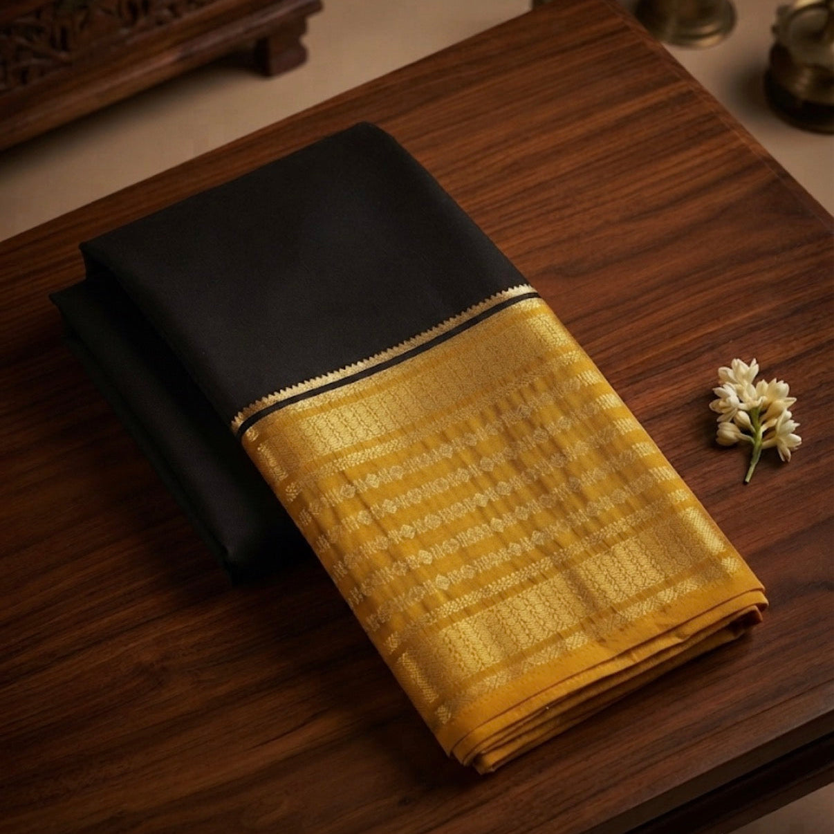 Mysore Crepe Silk (Black & Yellow) - V1S044