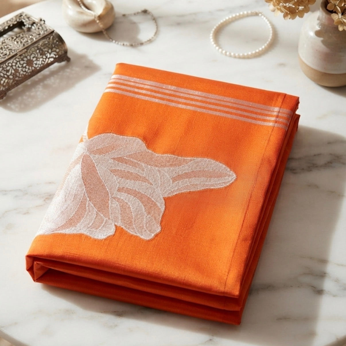 Orange Banarasi Dupion Saree - V1S058