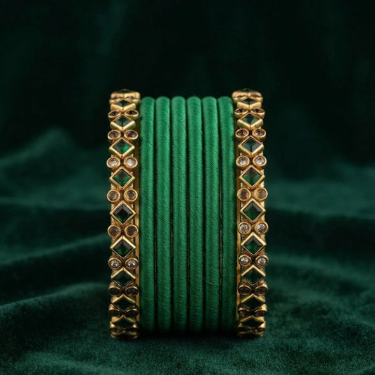 Two Border Bangles  + Six  Thread Bangles (Green)