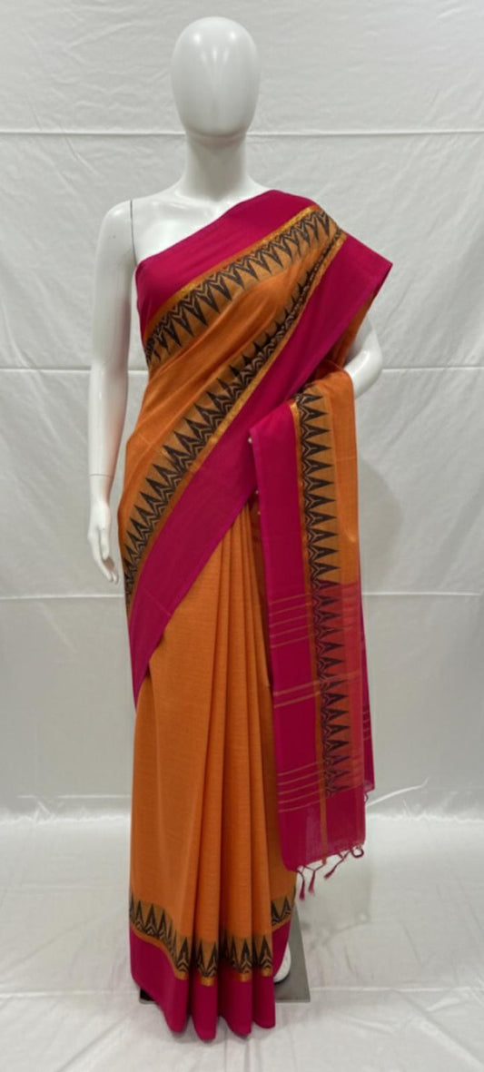 Kanchi Cotton Orange & Pink (without Blouse)