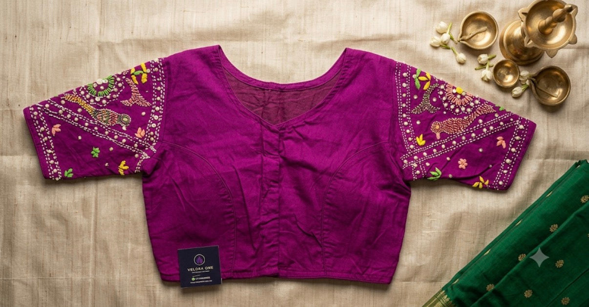 Embroidery Cotton Blouse (Purple) - VRB022