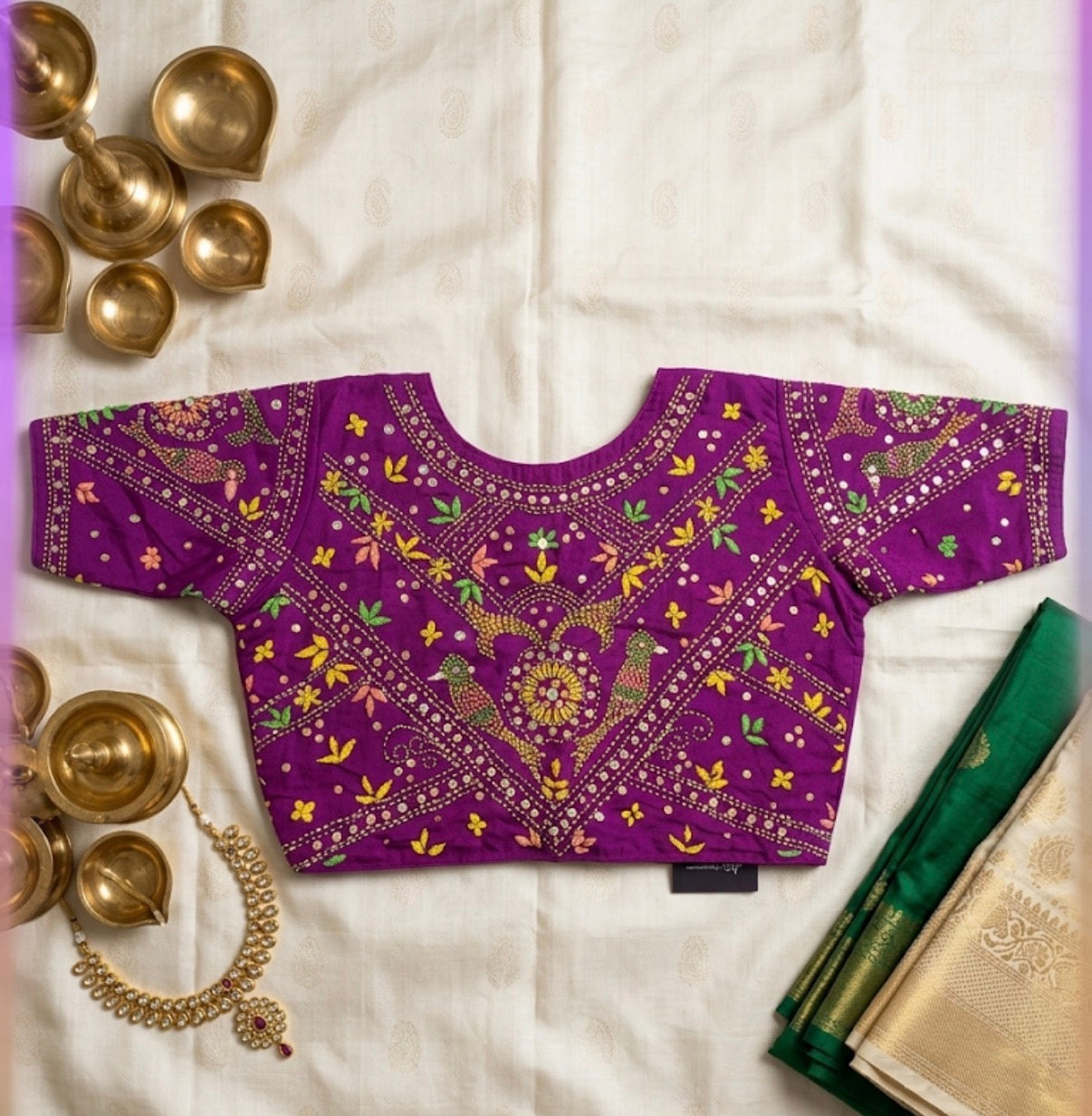 Embroidery Cotton Blouse (Purple) - VRB022