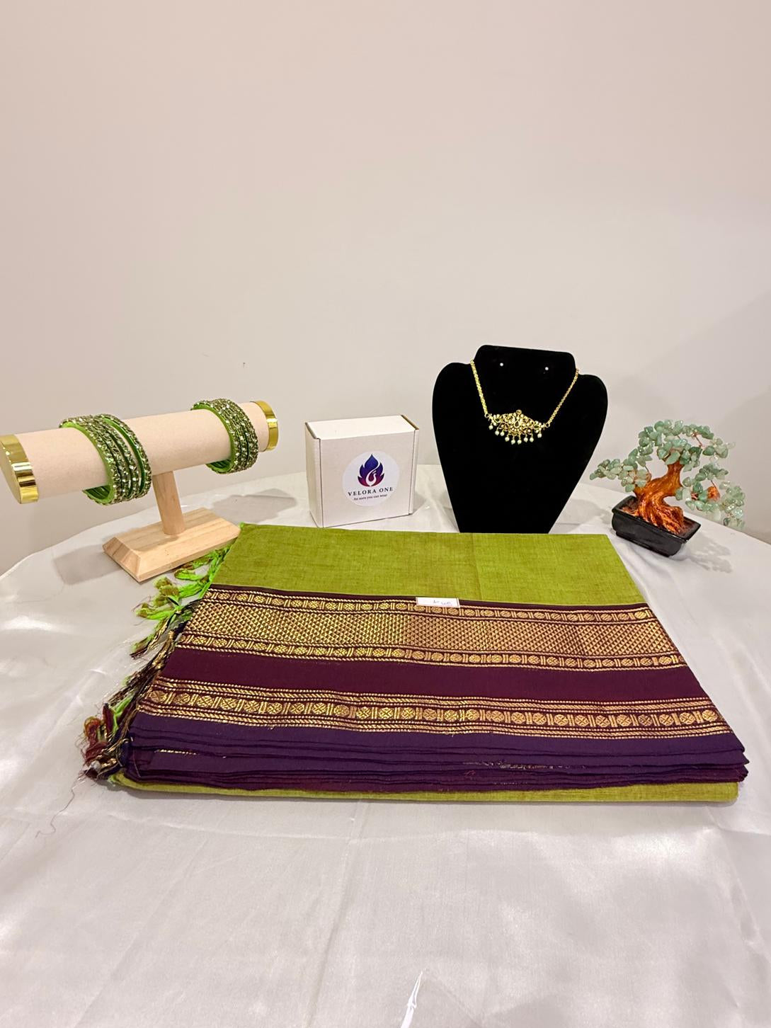Chettinad Cotton with Blouse (Green & Maroon)